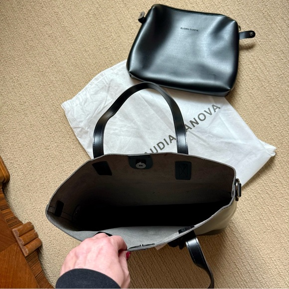 Black Faux Leather Chain Shoulder Strap Tote Bag Purse Goth - Picture 3 of 5